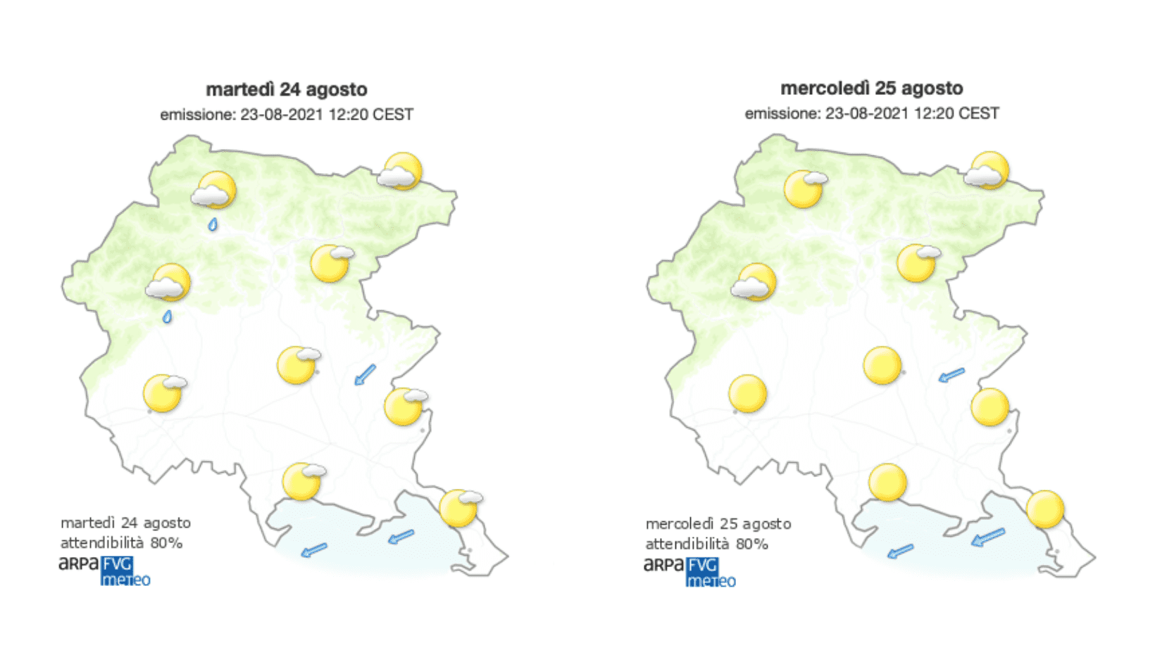 Immagine per Meteo, sole sul Goriziano ma temperature meno calde e afose